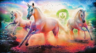three Unicorn digital wallpaper